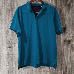 Robert Graham Polo Shirt Classic Fit Short Sleeve Collared Teal Black Solid 2XL
